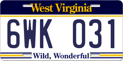 WV license plate 6WK031