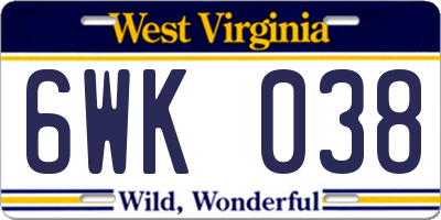 WV license plate 6WK038