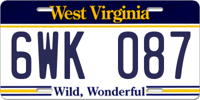 WV license plate 6WK087