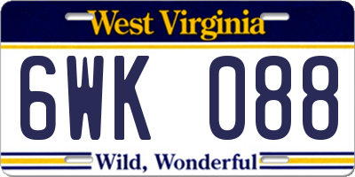 WV license plate 6WK088