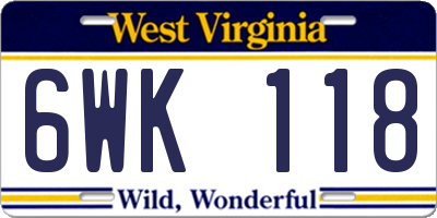 WV license plate 6WK118