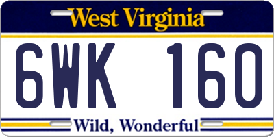 WV license plate 6WK160