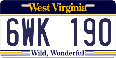 WV license plate 6WK190