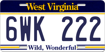 WV license plate 6WK222