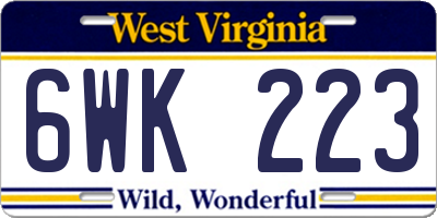 WV license plate 6WK223