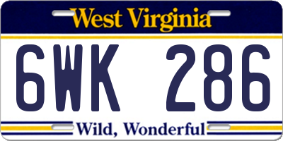 WV license plate 6WK286