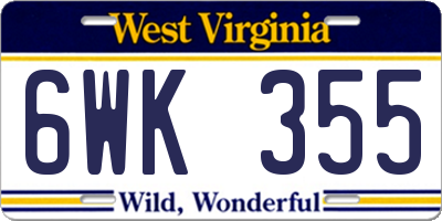 WV license plate 6WK355