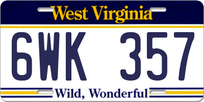 WV license plate 6WK357