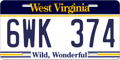 WV license plate 6WK374