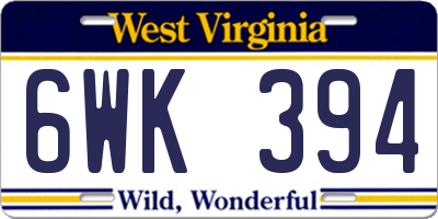 WV license plate 6WK394