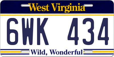 WV license plate 6WK434
