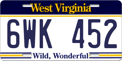 WV license plate 6WK452