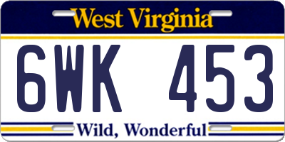 WV license plate 6WK453