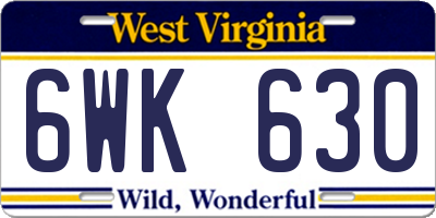 WV license plate 6WK630