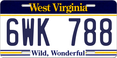 WV license plate 6WK788