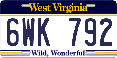 WV license plate 6WK792