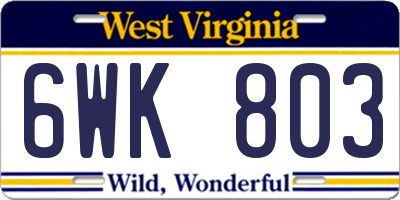 WV license plate 6WK803
