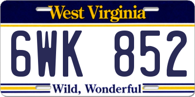 WV license plate 6WK852