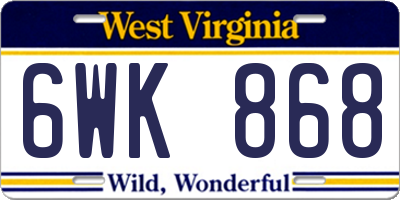 WV license plate 6WK868
