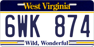 WV license plate 6WK874