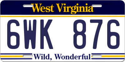WV license plate 6WK876