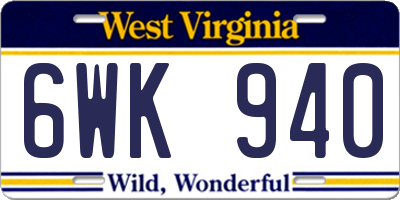 WV license plate 6WK940
