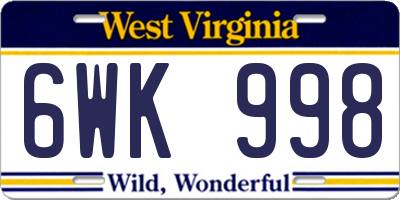 WV license plate 6WK998