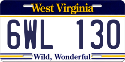 WV license plate 6WL130