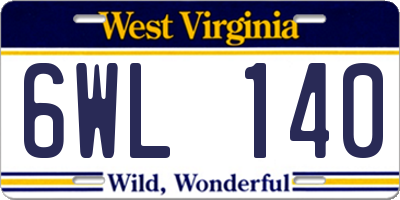 WV license plate 6WL140