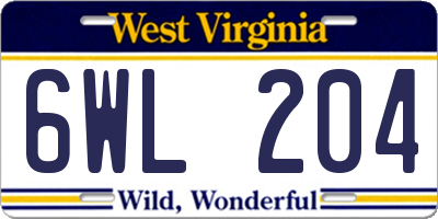 WV license plate 6WL204