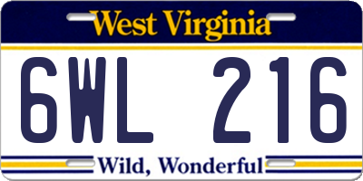 WV license plate 6WL216