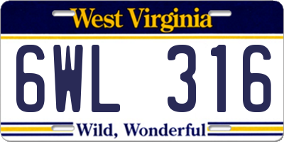 WV license plate 6WL316
