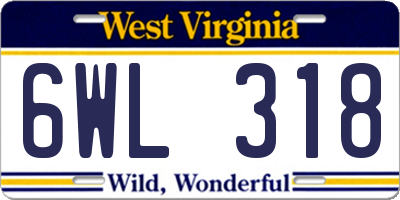 WV license plate 6WL318