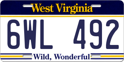 WV license plate 6WL492