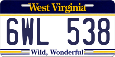 WV license plate 6WL538