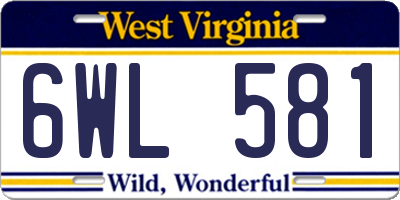 WV license plate 6WL581