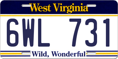 WV license plate 6WL731