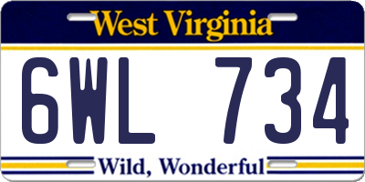 WV license plate 6WL734