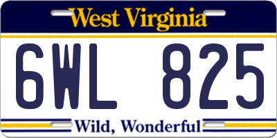 WV license plate 6WL825