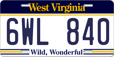 WV license plate 6WL840