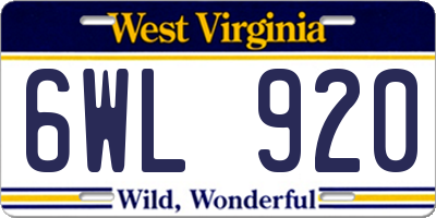 WV license plate 6WL920