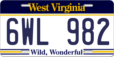 WV license plate 6WL982
