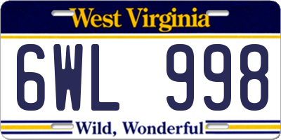 WV license plate 6WL998