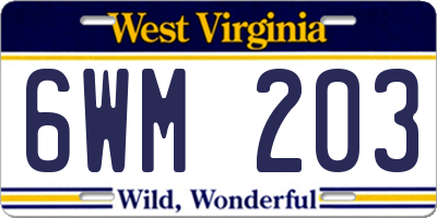 WV license plate 6WM203