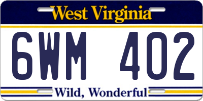 WV license plate 6WM402