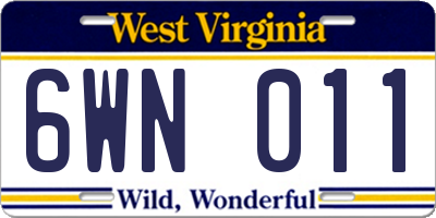 WV license plate 6WN011