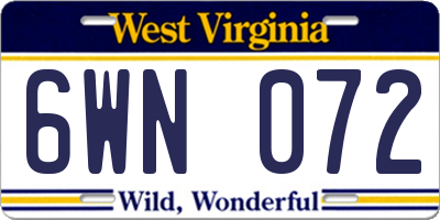 WV license plate 6WN072
