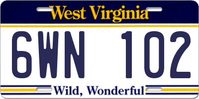 WV license plate 6WN102