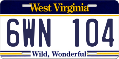 WV license plate 6WN104