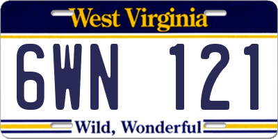 WV license plate 6WN121